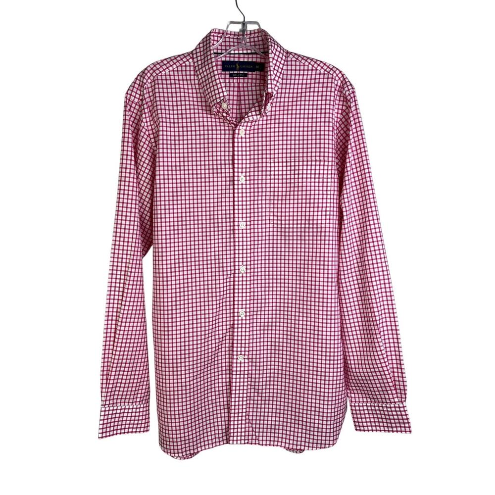 Ralph Lauren‎ Button Down Shirt Mens M Pink Gingham 140's 2 Ply Classic Preppy